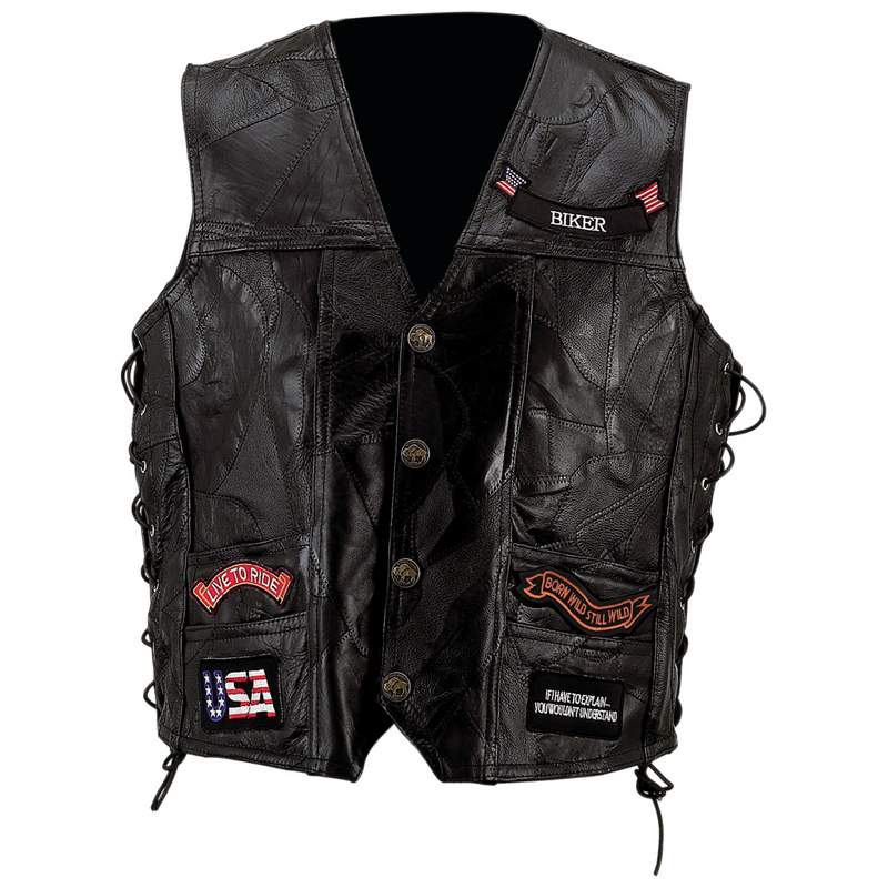 LEATHER VEST WITH 14 PATCHES-M