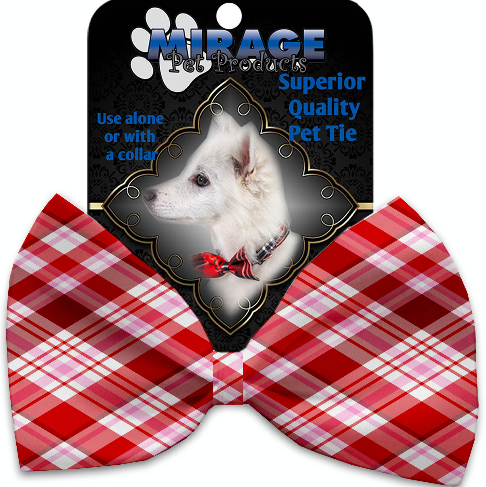 Valentines Day Plaid Pet Bow Tie Collar Accessory with Velcro