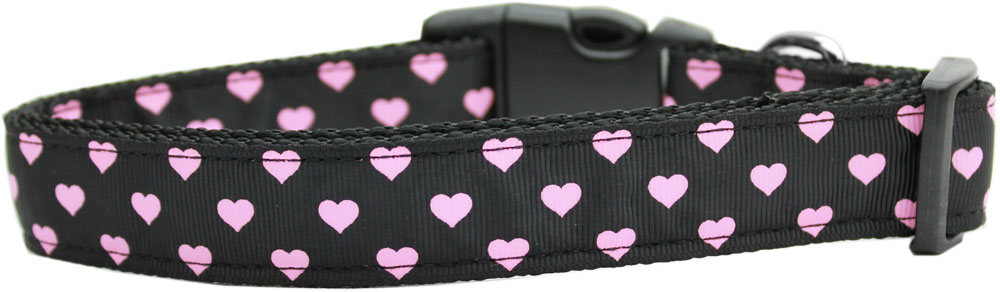 Pink and Black Dotty Hearts Nylon Dog Collars Large