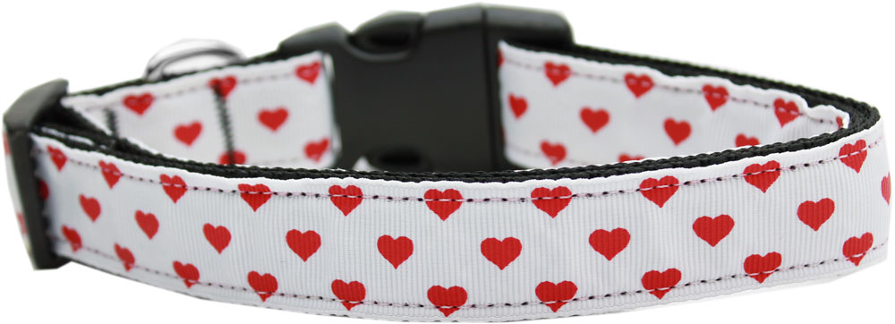 White and Red Dotty Hearts Nylon Dog Collars Large