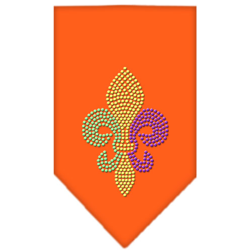 Mardi Gras Fleur De Lis Rhinestone Bandana Orange Large