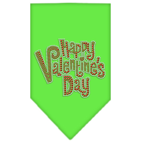 Happy Valentines Day Rhinestone Bandana Lime Green Large