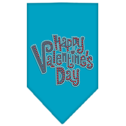 Happy Valentines Day Rhinestone Bandana Turquoise Large