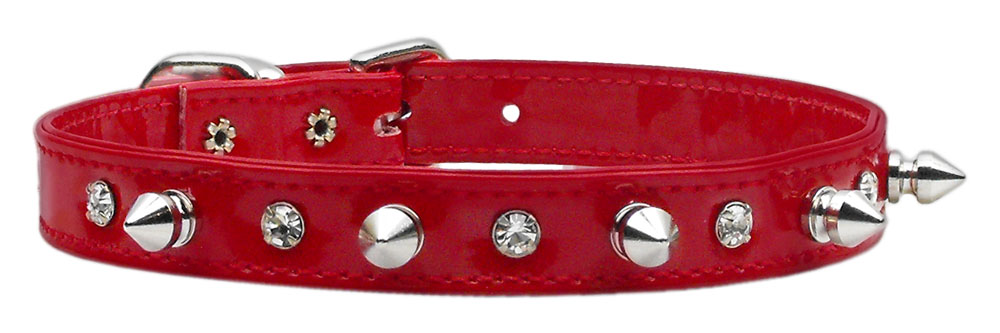 Patent Crystal and Spike Collars Red 10
