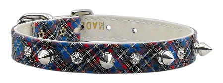 School Days Crystal and Spike Collars Blue Plaid 16