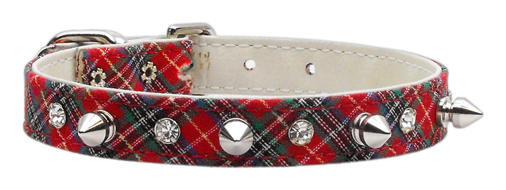 School Days Crystal and Spike Collars Red Plaid 16