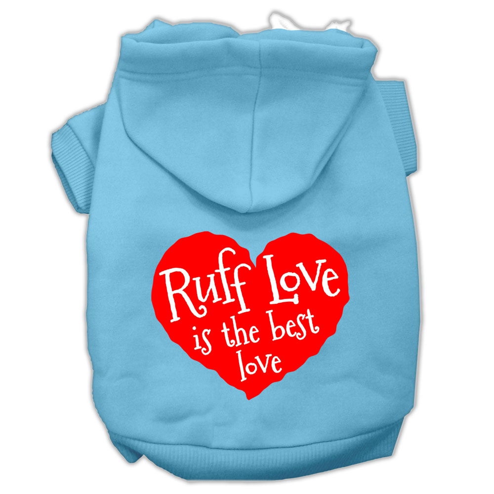 Ruff Love Screen Print Pet Hoodies Baby Blue Size Lg