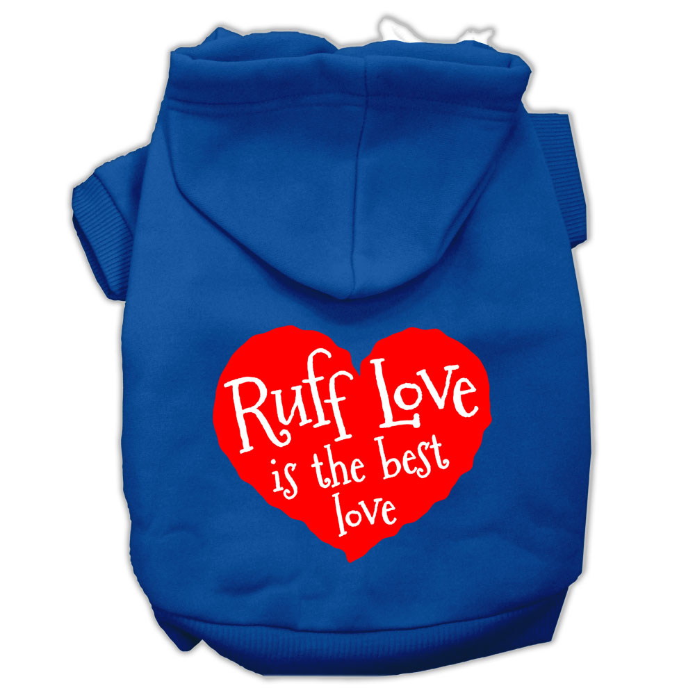 Ruff Love Screen Print Pet Hoodies Blue Size Lg